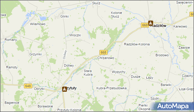 mapa Chrzanowo gmina Przytuły, Chrzanowo gmina Przytuły na mapie Targeo