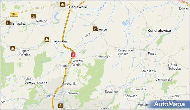 mapa Chwalęcin gmina Niemcza, Chwalęcin gmina Niemcza na mapie Targeo