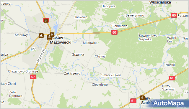 mapa Chyliny gmina Szelków, Chyliny gmina Szelków na mapie Targeo