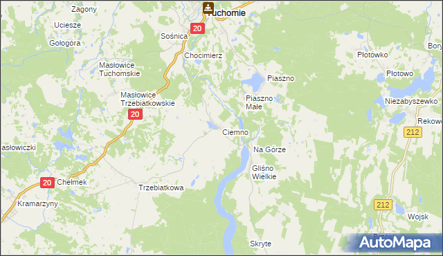 mapa Ciemno gmina Tuchomie, Ciemno gmina Tuchomie na mapie Targeo