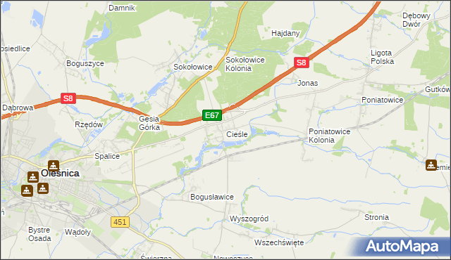 mapa Cieśle gmina Oleśnica, Cieśle gmina Oleśnica na mapie Targeo