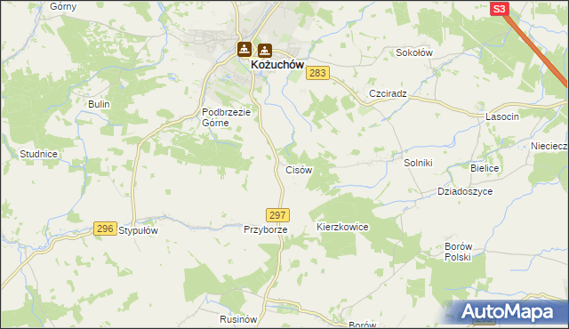 mapa Cisów gmina Kożuchów, Cisów gmina Kożuchów na mapie Targeo