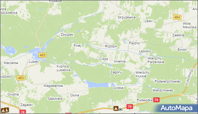 mapa Cisza gmina Kluki, Cisza gmina Kluki na mapie Targeo