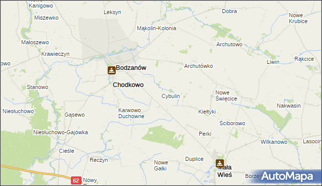 mapa Cybulin gmina Bodzanów, Cybulin gmina Bodzanów na mapie Targeo