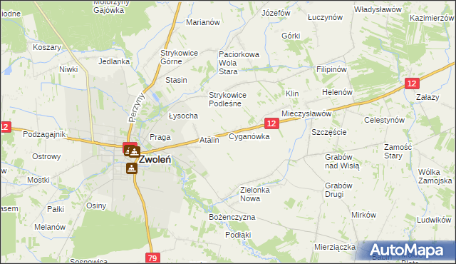 mapa Cyganówka gmina Zwoleń, Cyganówka gmina Zwoleń na mapie Targeo