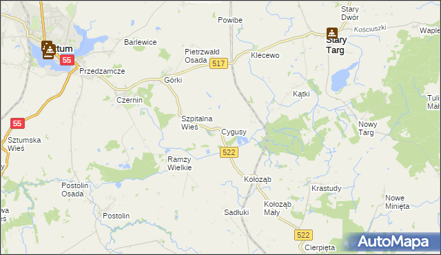 mapa Cygusy, Cygusy na mapie Targeo