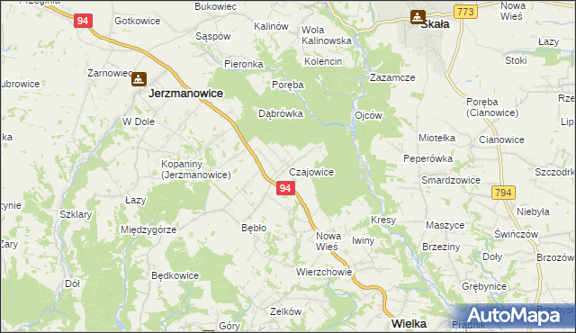 mapa Czajowice, Czajowice na mapie Targeo