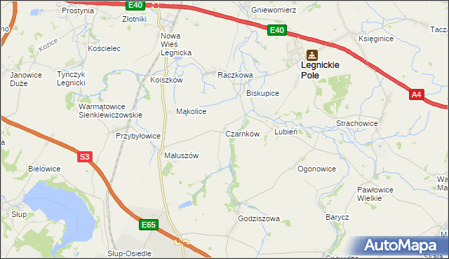 mapa Czarnków gmina Legnickie Pole, Czarnków gmina Legnickie Pole na mapie Targeo