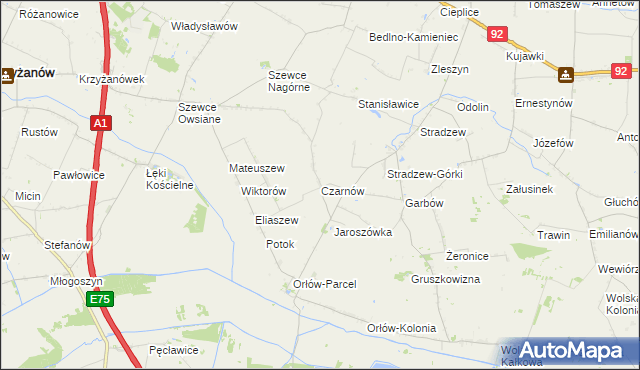 mapa Czarnów gmina Bedlno, Czarnów gmina Bedlno na mapie Targeo