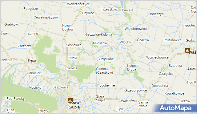 mapa Cząstków gmina Nowa Słupia, Cząstków gmina Nowa Słupia na mapie Targeo