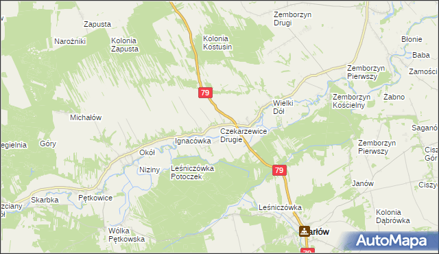 mapa Czekarzewice Drugie, Czekarzewice Drugie na mapie Targeo