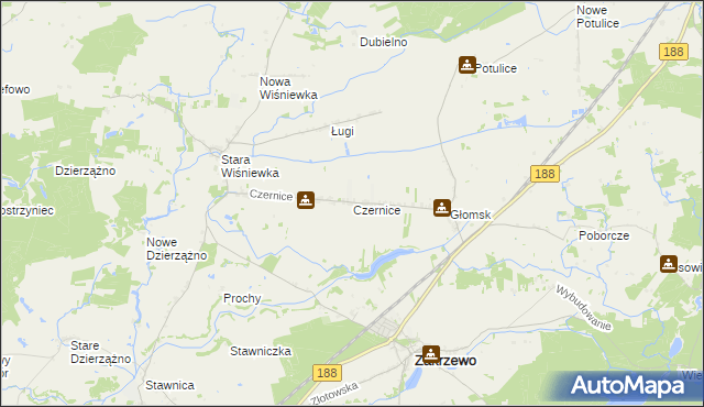 mapa Czernice gmina Zakrzewo, Czernice gmina Zakrzewo na mapie Targeo