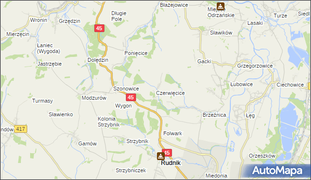 mapa Czerwięcice, Czerwięcice na mapie Targeo