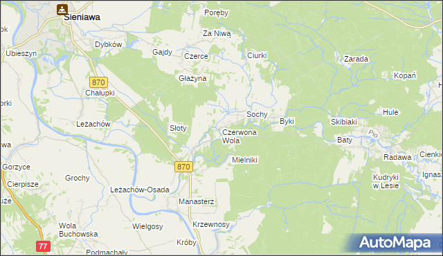 mapa Czerwona Wola gmina Sieniawa, Czerwona Wola gmina Sieniawa na mapie Targeo