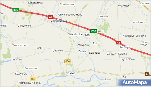 mapa Czerwonka gmina Słupca, Czerwonka gmina Słupca na mapie Targeo