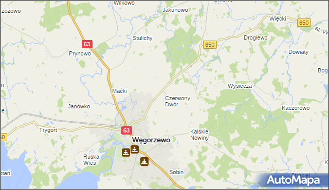 mapa Czerwony Dwór gmina Węgorzewo, Czerwony Dwór gmina Węgorzewo na mapie Targeo