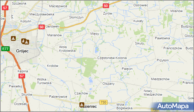 mapa Częstoniew-Kolonia, Częstoniew-Kolonia na mapie Targeo