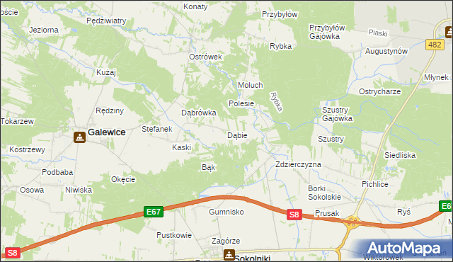 mapa Dąbie gmina Galewice, Dąbie gmina Galewice na mapie Targeo