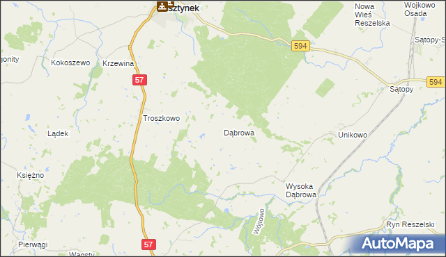 mapa Dąbrowa gmina Bisztynek, Dąbrowa gmina Bisztynek na mapie Targeo
