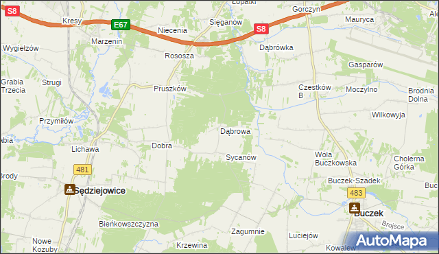mapa Dąbrowa gmina Buczek, Dąbrowa gmina Buczek na mapie Targeo