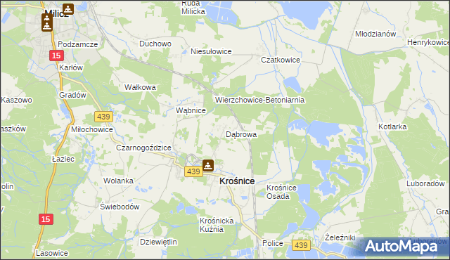 mapa Dąbrowa gmina Krośnice, Dąbrowa gmina Krośnice na mapie Targeo