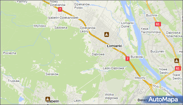 mapa Dąbrowa gmina Łomianki, Dąbrowa gmina Łomianki na mapie Targeo
