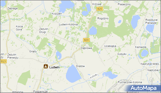 mapa Dąbrowa gmina Ludwin, Dąbrowa gmina Ludwin na mapie Targeo