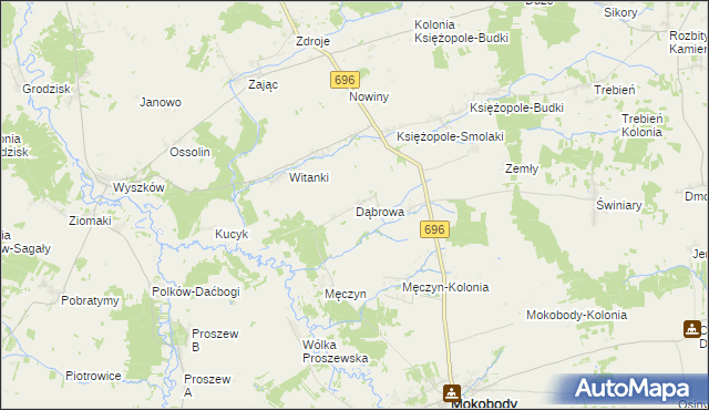 mapa Dąbrowa gmina Mokobody, Dąbrowa gmina Mokobody na mapie Targeo