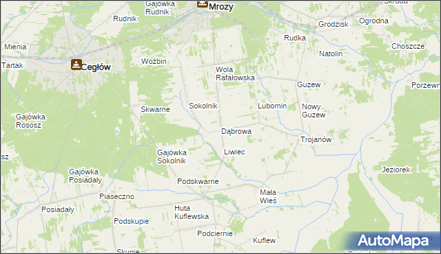 mapa Dąbrowa gmina Mrozy, Dąbrowa gmina Mrozy na mapie Targeo