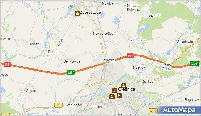 mapa Dąbrowa gmina Oleśnica, Dąbrowa gmina Oleśnica na mapie Targeo