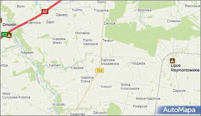 mapa Dąbrowa Mszadelska, Dąbrowa Mszadelska na mapie Targeo