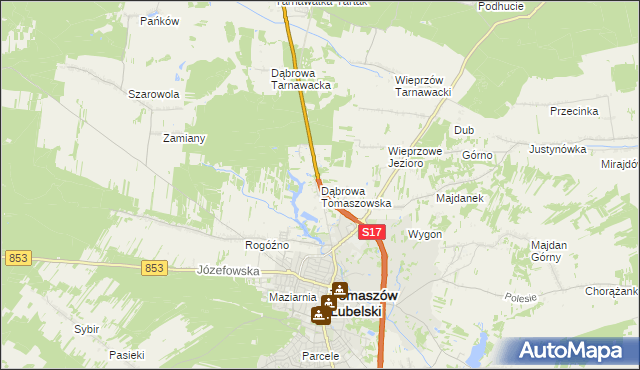 mapa Dąbrowa Tomaszowska, Dąbrowa Tomaszowska na mapie Targeo