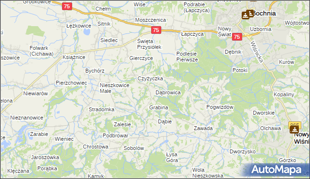 mapa Dąbrowica gmina Bochnia, Dąbrowica gmina Bochnia na mapie Targeo