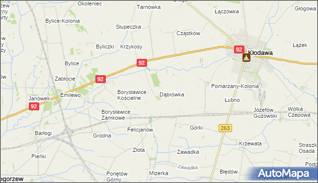 mapa Dąbrówka gmina Kłodawa, Dąbrówka gmina Kłodawa na mapie Targeo