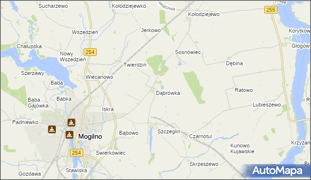 mapa Dąbrówka gmina Mogilno, Dąbrówka gmina Mogilno na mapie Targeo