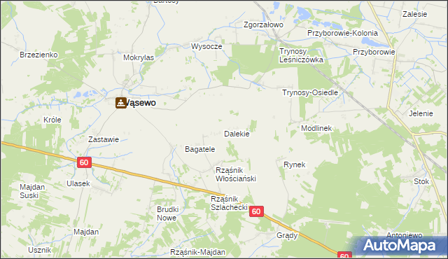 mapa Dalekie gmina Wąsewo, Dalekie gmina Wąsewo na mapie Targeo