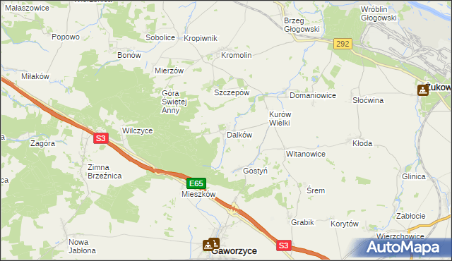 mapa Dalków gmina Gaworzyce, Dalków gmina Gaworzyce na mapie Targeo