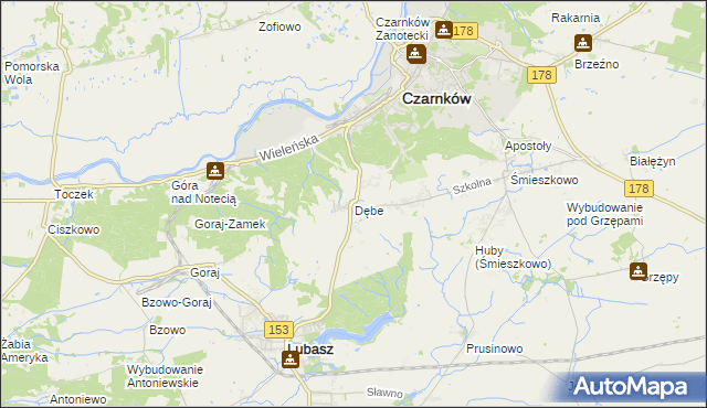 mapa Dębe gmina Lubasz, Dębe gmina Lubasz na mapie Targeo