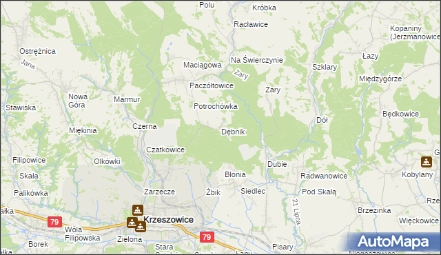 mapa Dębnik gmina Krzeszowice, Dębnik gmina Krzeszowice na mapie Targeo