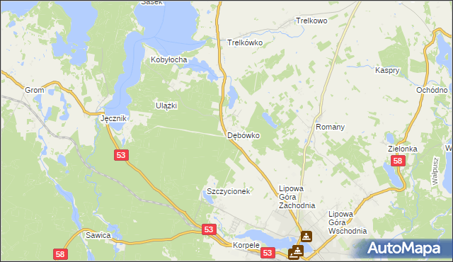 mapa Dębówko gmina Szczytno, Dębówko gmina Szczytno na mapie Targeo