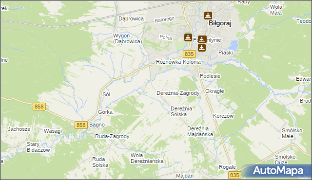 mapa Dereźnia-Zagrody, Dereźnia-Zagrody na mapie Targeo