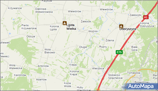 mapa Długie gmina Lgota Wielka, Długie gmina Lgota Wielka na mapie Targeo