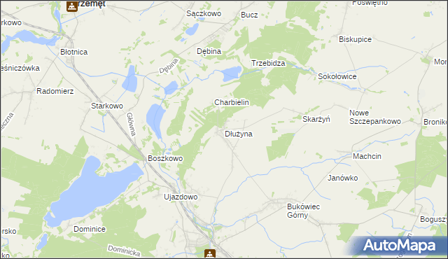 mapa Dłużyna gmina Włoszakowice, Dłużyna gmina Włoszakowice na mapie Targeo