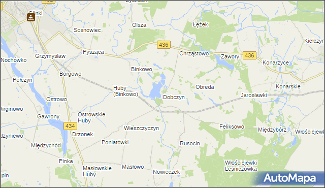 mapa Dobczyn gmina Śrem, Dobczyn gmina Śrem na mapie Targeo