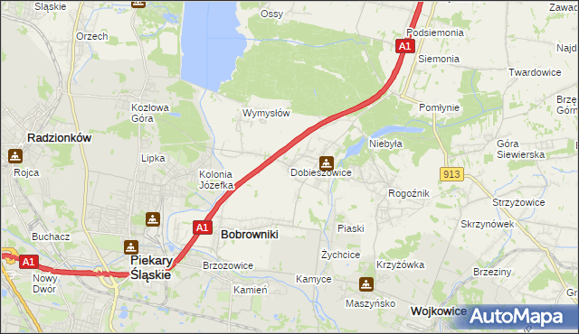 mapa Dobieszowice gmina Bobrowniki, Dobieszowice gmina Bobrowniki na mapie Targeo