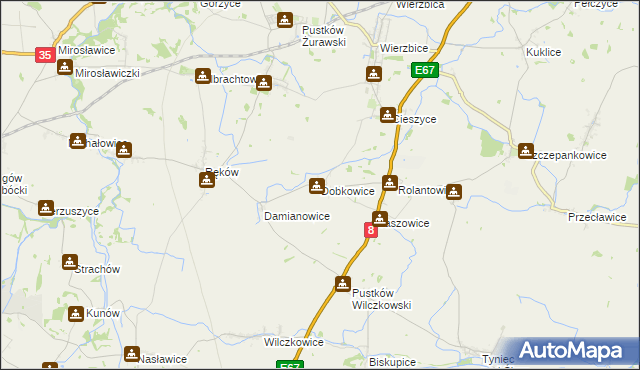 mapa Dobkowice gmina Kobierzyce, Dobkowice gmina Kobierzyce na mapie Targeo