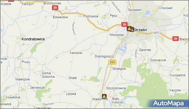 mapa Dobrogoszcz gmina Strzelin, Dobrogoszcz gmina Strzelin na mapie Targeo