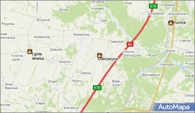 mapa Dobryszyce, Dobryszyce na mapie Targeo