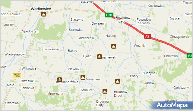 mapa Domaniewek gmina Dalików, Domaniewek gmina Dalików na mapie Targeo