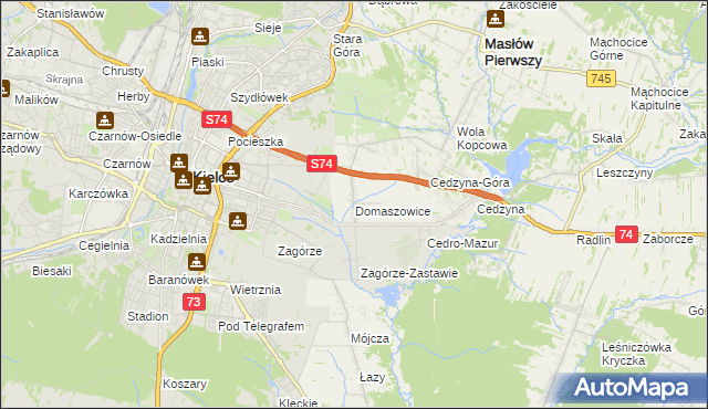 mapa Domaszowice gmina Masłów, Domaszowice gmina Masłów na mapie Targeo